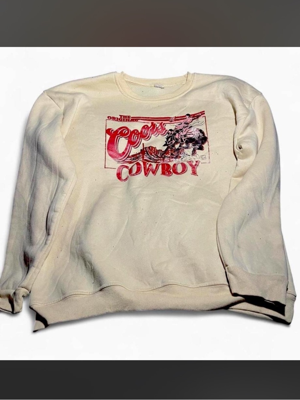 Vintage 90s Coors Cowboy
Rodeo Crewneck Sweatshirt XL Cream Faded Americana